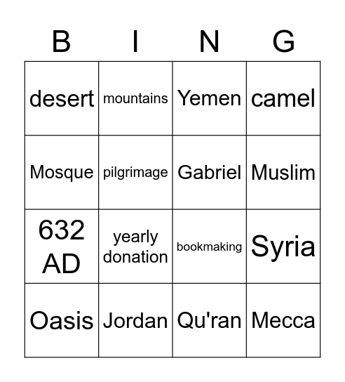 Islam Bingo Card