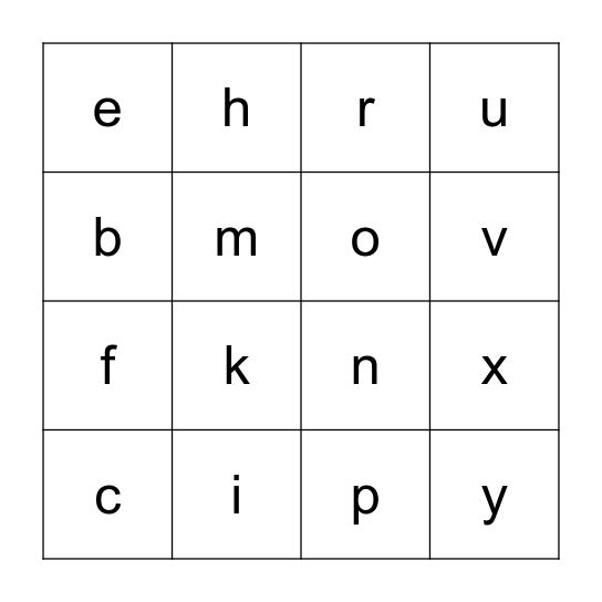 L'alphabet B Bingo Card