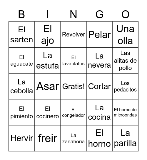 Cocina hispana! Bingo Card