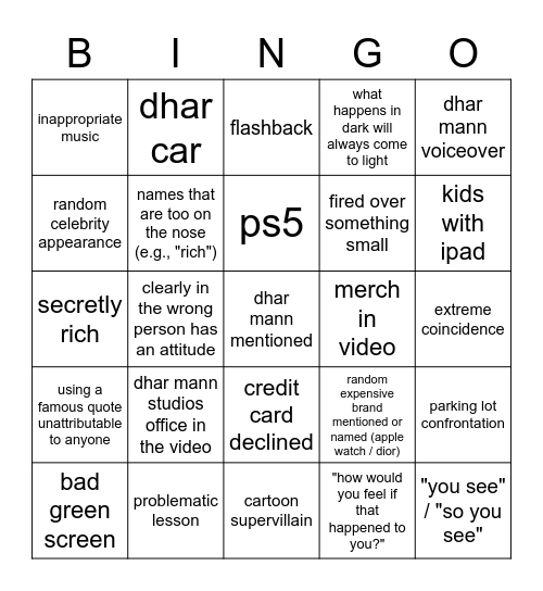 Dhar Mann Bingo v2 Bingo Card