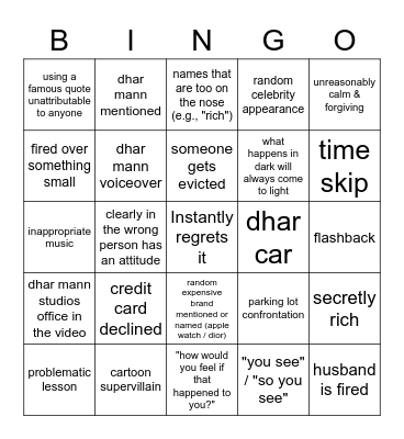 Dhar Mann Bingo v2 Bingo Card
