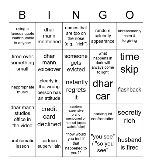 Dhar Mann Bingo v2 Bingo Card