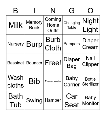 Baby Shower Bingo Card