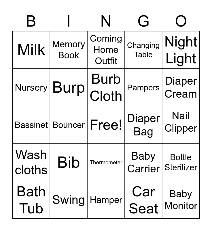 Baby Shower Bingo Card Baby Shower Bingo Card