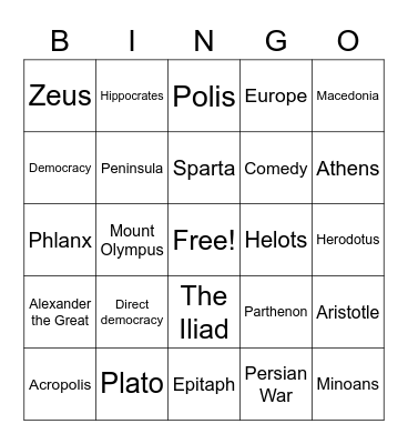 Unit 3 -  Greece Bingo Card