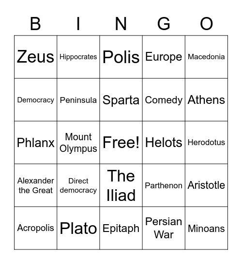 Unit 3 -  Greece Bingo Card