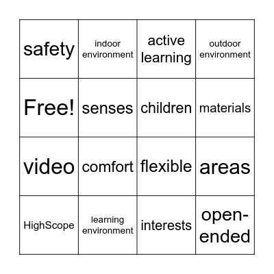HighScope Bingo Card