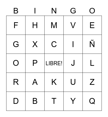 SPANISH ALPHABET Bingo Card
