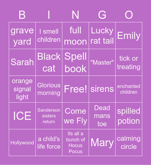 Hocus Pocus Bingo Card