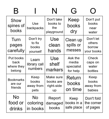 Library Care of Books Bingo Card