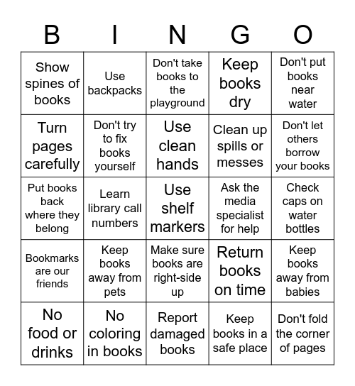 Library Care of Books Bingo Card