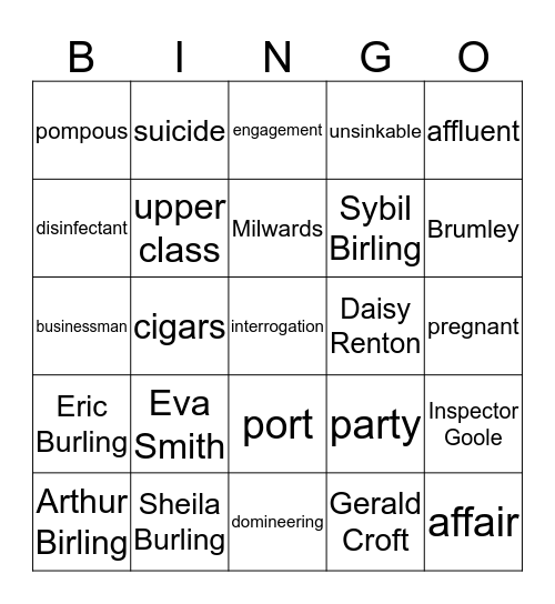 An Inspector Calls Bingo Card