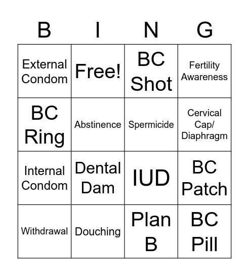 Methods of Protection Bingo Card
