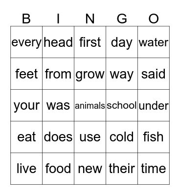 Theme Three HF Words Bingo Card