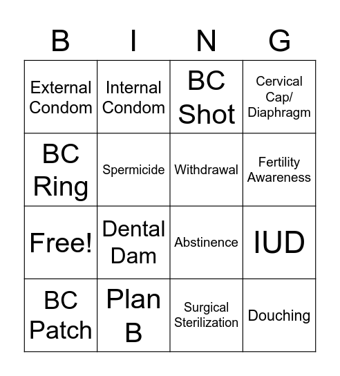 Methods of Protection Bingo Card