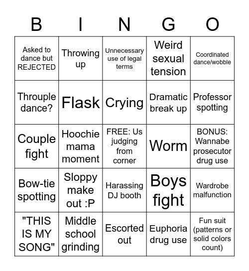 Straight Frat Nightmare Bingo Card