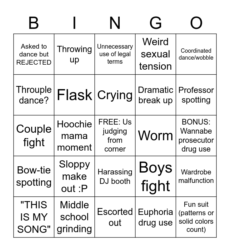 Straight Frat Nightmare Bingo Card