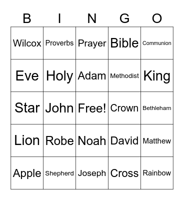 Sunday School Bingo Card