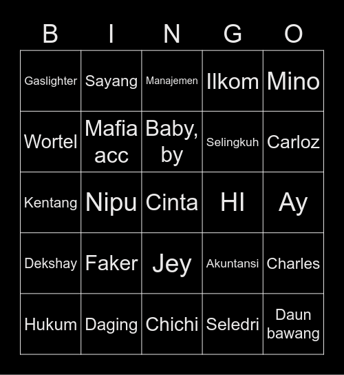 Mason Bingo Card
