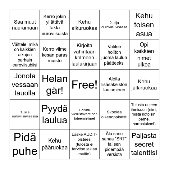 Euroviisusitsibingo Card