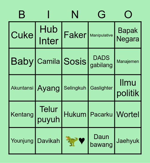YJ PUNYA Bingo Card