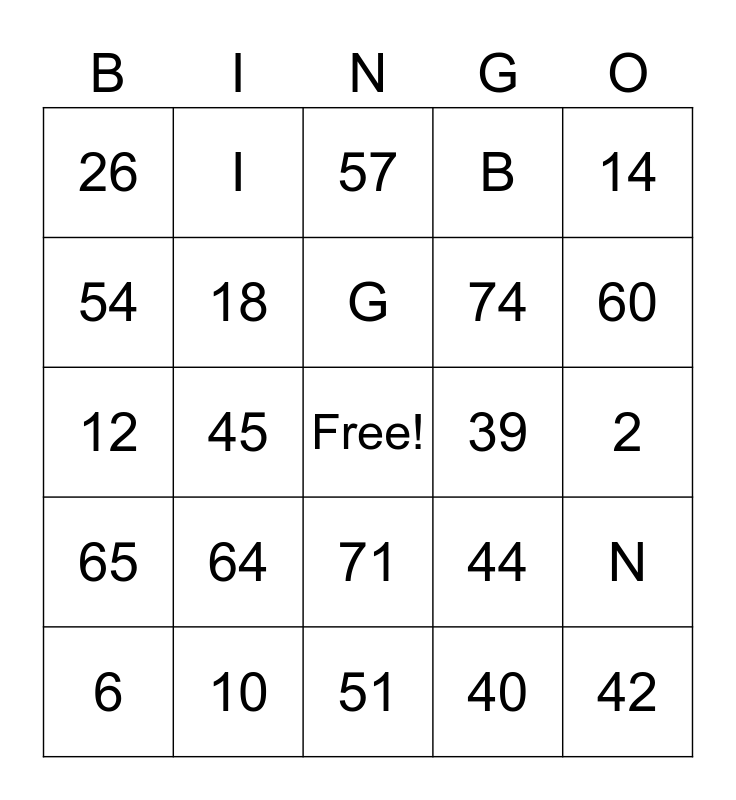 Number BINGO 1-75 Bingo Card