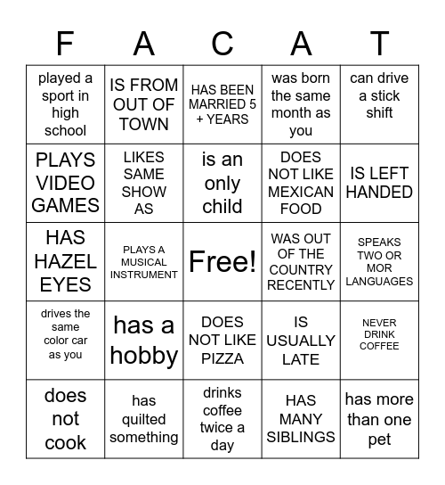 SEPTEMBER 19, 2022 Bingo Card