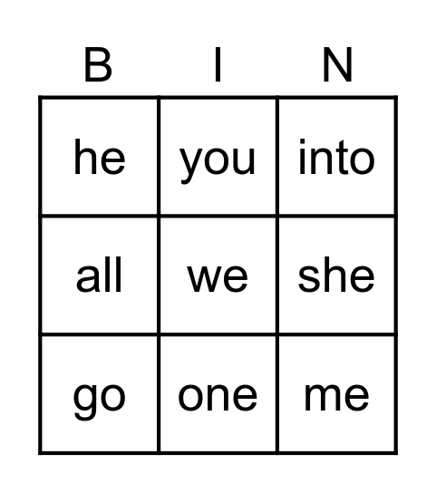 Tricky Words 1 Bingo Card