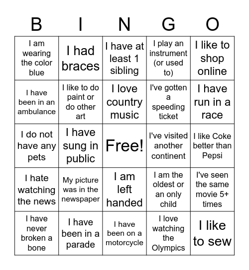 Life Experience Bingo! Bingo Card