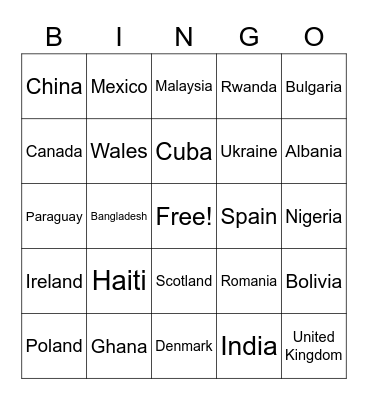 International Bingo Card