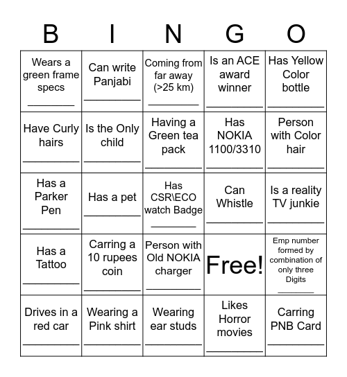 Fun Friday Mingling Bingo Card