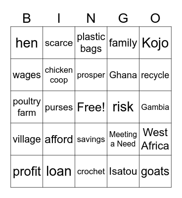 One Hen & One Plastic Bag Bingo Card