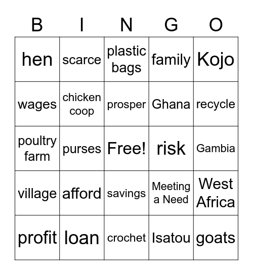 One Hen & One Plastic Bag Bingo Card