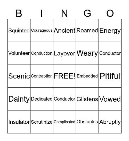 Vocabulary Bino Bingo Card