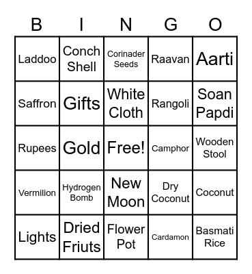 Diwali Bingo Card