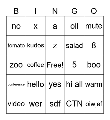 All Staff Bingo Card