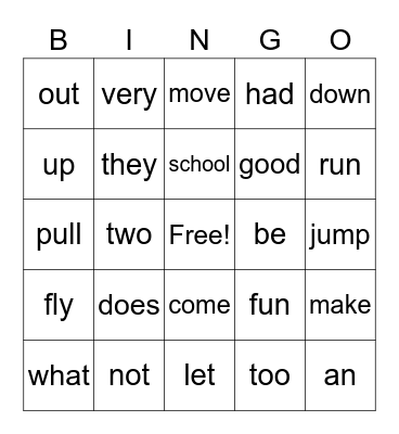1st Block 1 Bingo Card