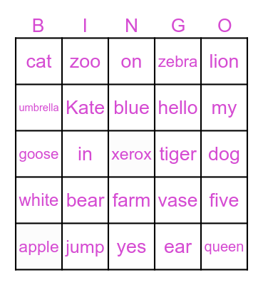 Easy to read Bingo Card