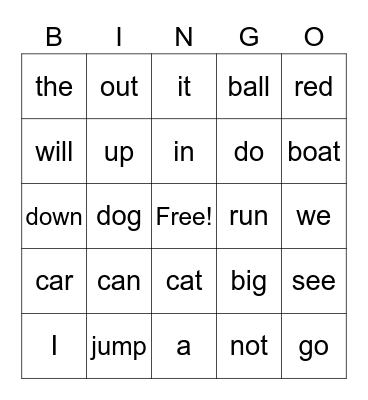 K Block 1 Bingo Card