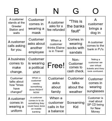 Customer Bingo Card