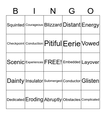 Vocabulary Bino Bingo Card