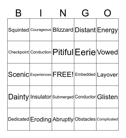 Vocabulary Bino Bingo Card