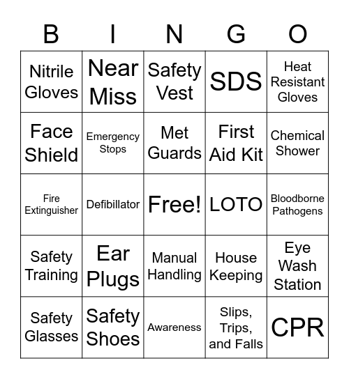 Safety Bingo Card