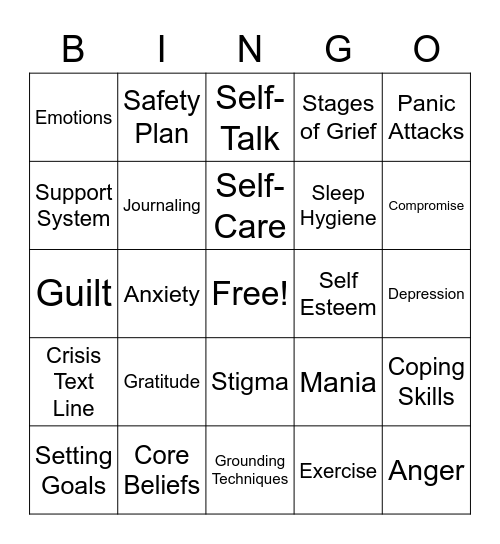 Psychoeducation Bingo Card