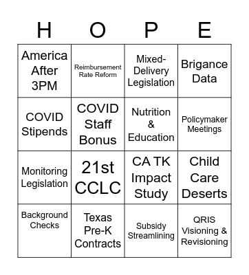 The Four Pillars and Government Relations Bingo Card