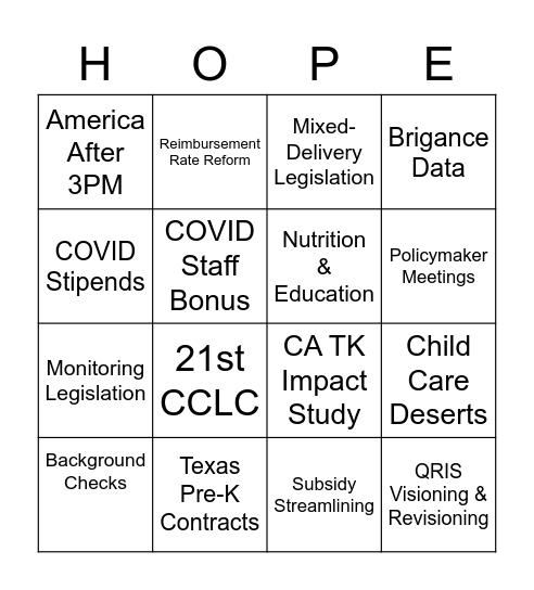 The Four Pillars and Government Relations Bingo Card