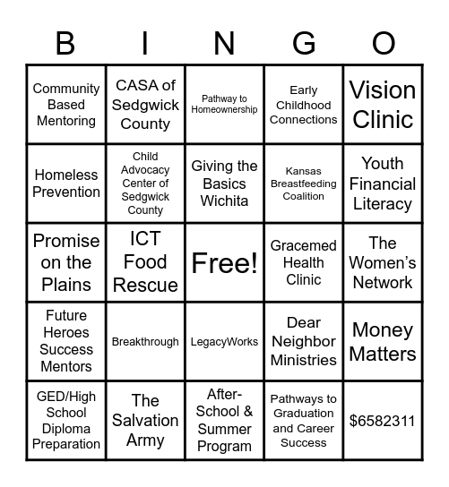 Chip in for United Way Bingo Card