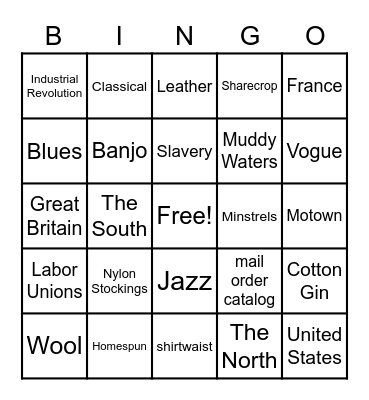 Music and Fashion BINGO Card