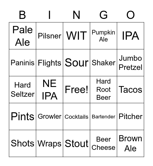 DRINK, EAT, AND PLAY BINGO Card