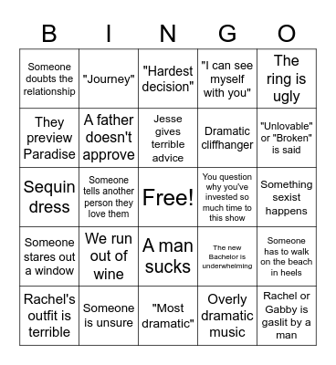 Bachelorette Finale Bingo Card